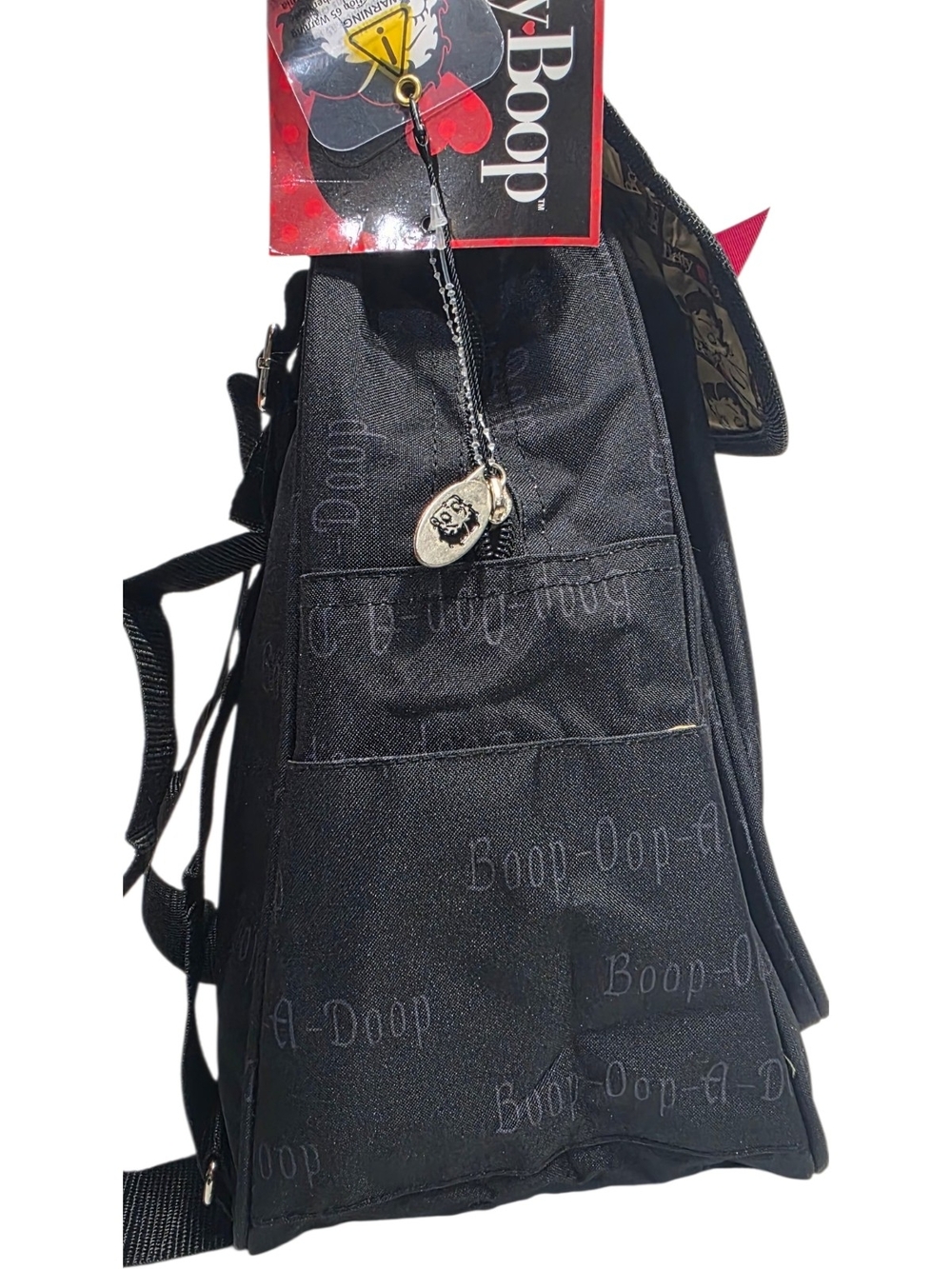 Betty Boop Boop-Oop-A-Doop Black Backpack Pink Bow Logo Print NWT - Picture 6 of 12